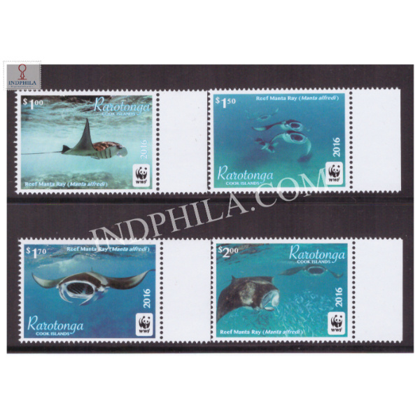 WWF Reef Manta Ray Manta Alfredi Rarotonga Cook Island Set of 4 MNH Stamp