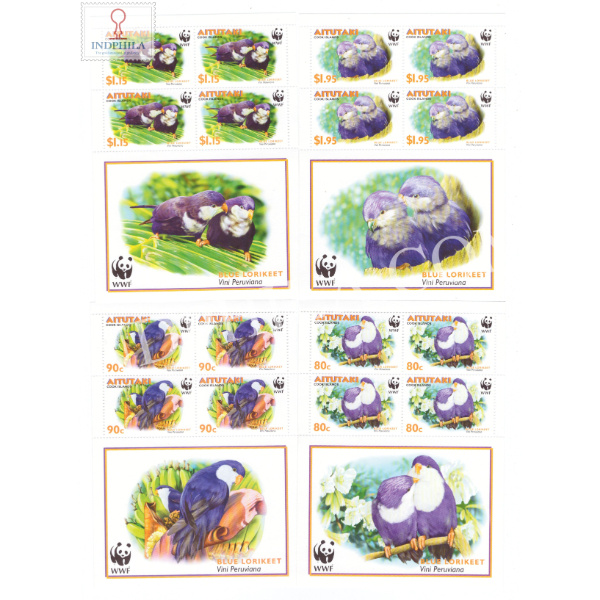WWF Set of 4 Blue Lorikeet Vini Peruviana MNH Souvenir Sheet