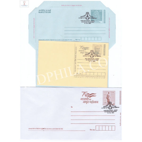 Special Cancellation of Aero India 2025 Air Force Station Yelahanka on Postal Stationery Postcard Inland Letter and Envelope