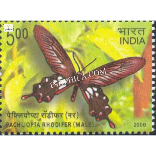 India 2008 Endemic Butter Flies of Andaman and Nicobar Islands Pachliopta Rhodifer Female Mnh Single Stamp