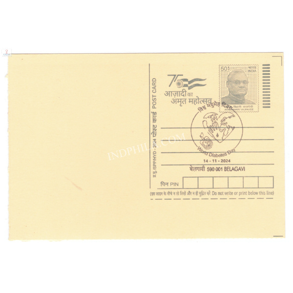 Special Cancellation of World Diabetes Day on Postal Stationery Postcard