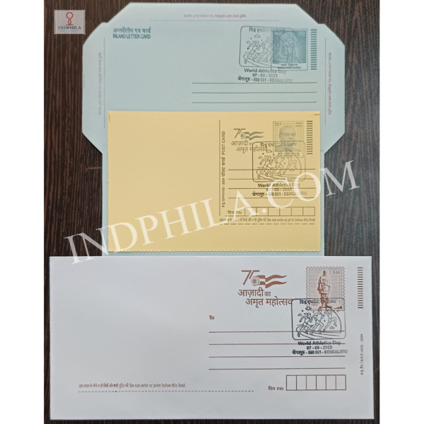 Special Cancellation of World Athletics Day 2025 on Postal Stationery Postcard Inland Letter and Envelope