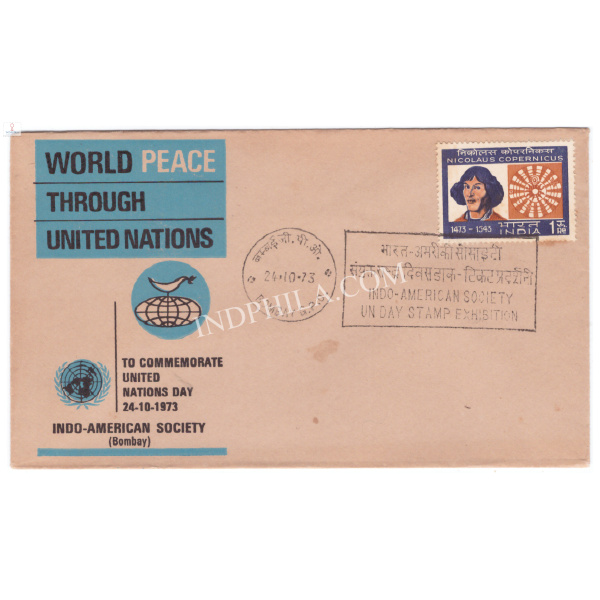 Special Cover of Indo American Society UN Day Stamp Exhibition was released on 24th October 1973 Bombay