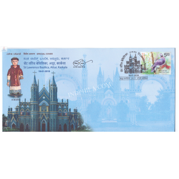 India 2018 Special Cover of St Lawrence Basilica Attur Karkala with Inaugural Day Permanent Pictorial Cancellation