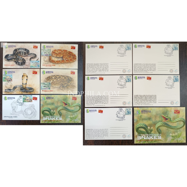 World Snake Day Set of 5 Cancelled Picture Postcards With Matching Stamps 2025