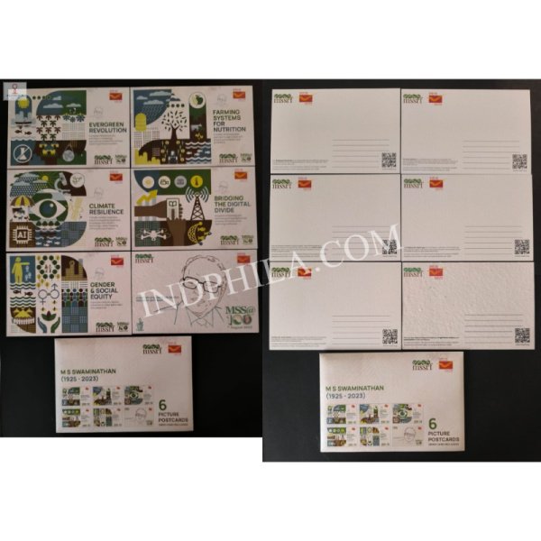 A Set of 6 Picture Postcards Released On Occasion of 100th Birth Anniversary On M S Swaminathan (MSSRF) Plantable Seed Card Included Issued By Tamilnadu Post Circle